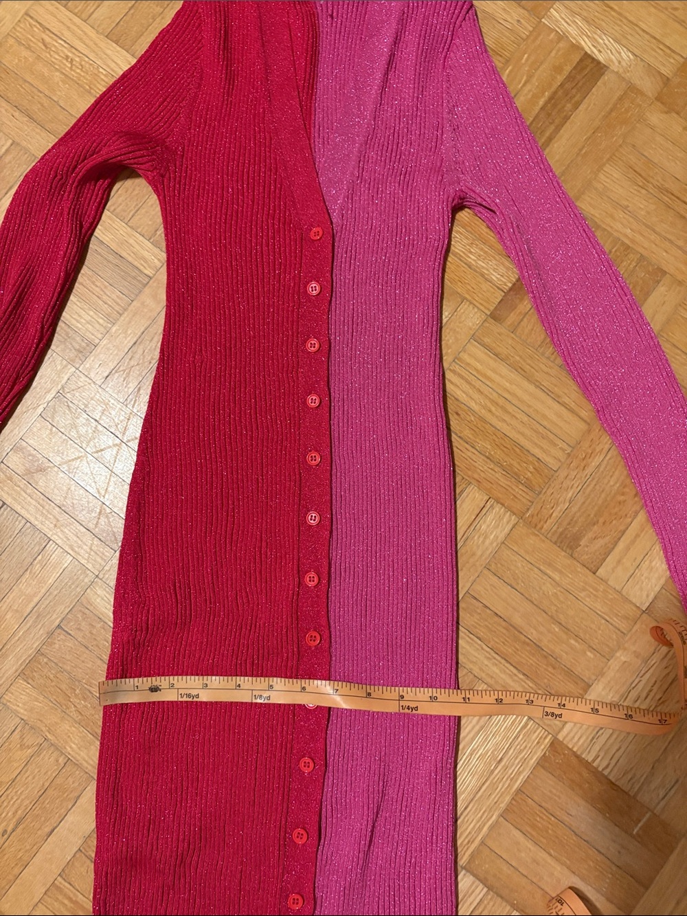 Staud Two-Tone Pink & Fuchsia Long Button-Front Knit Dress - Picture 3 of 13
